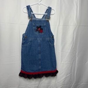 Vintage Trim 100% Cotton Embroidered Denim Overall Dress Girls Size 6